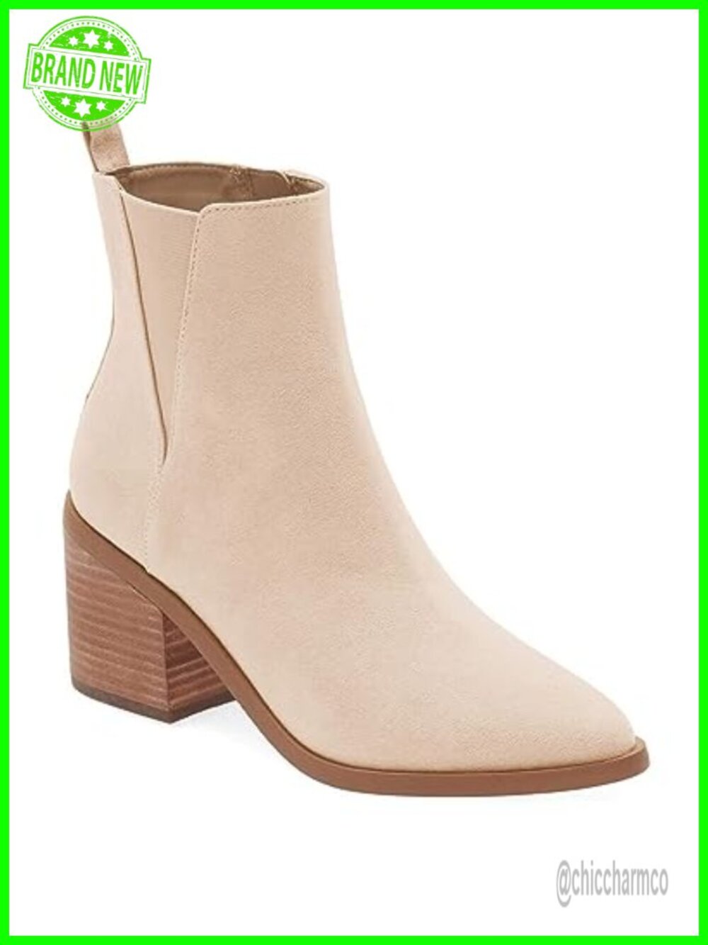 Coutgo Womens Pointed Toe Ankle Boots Chunky Block Stacked Heel Side Zipper